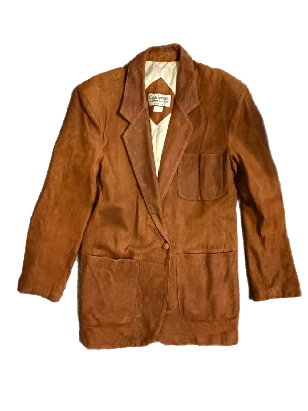 Vintage continental leather tan brown blazer coat
